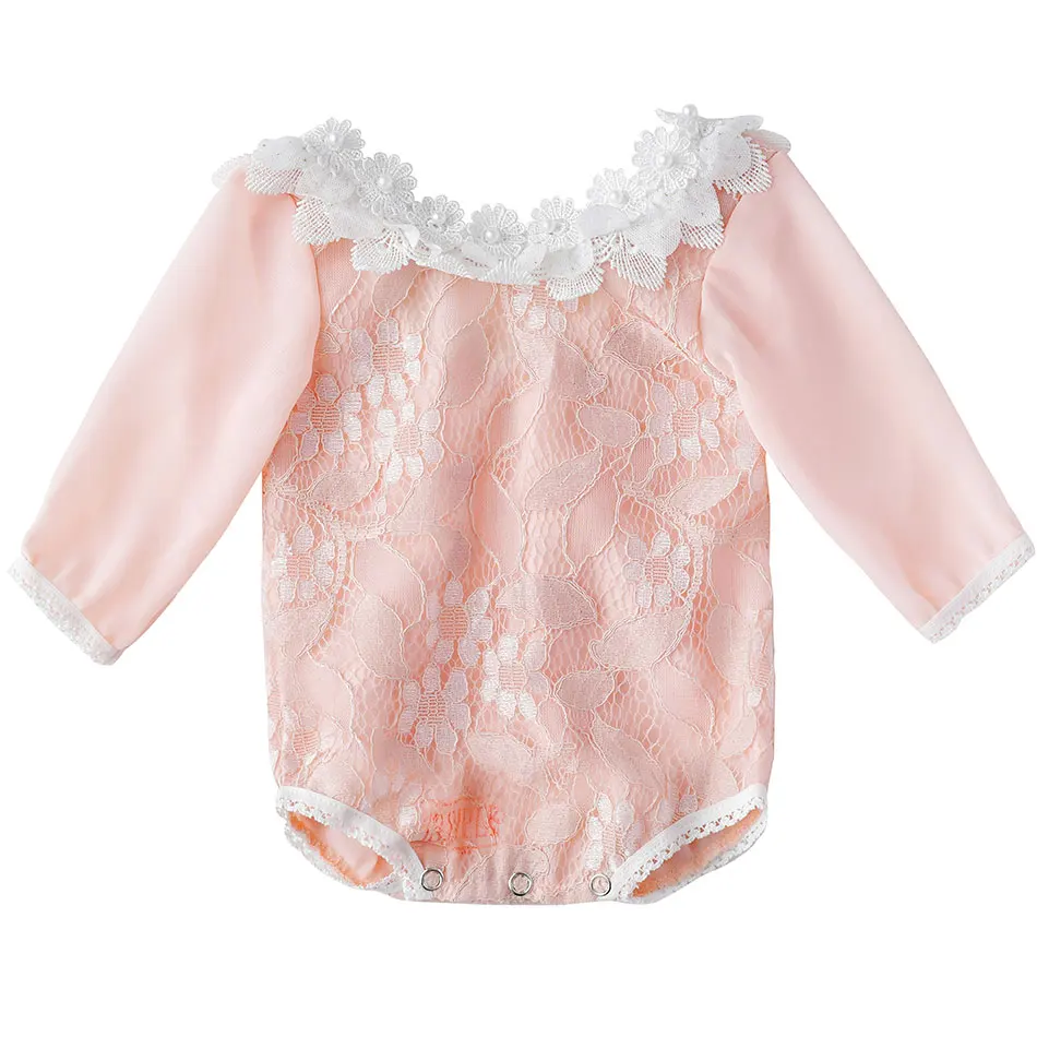

2019 fall long sleeve baby clothes baby lace romper for 0-2Y girls