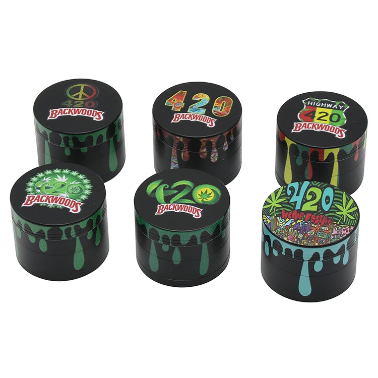 

50MM Zinc Cheap Cartoon Whole Printing Custom Logo Smoking Accessories Weed Herb Grinder Wholesale, Mix designs