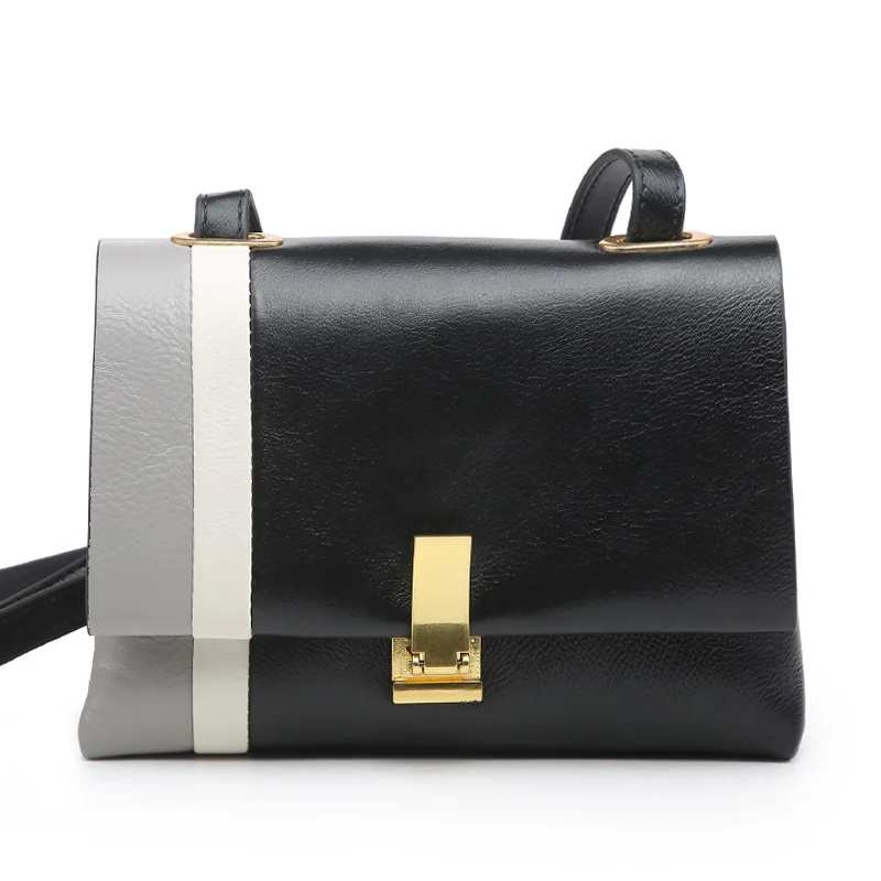 

2020 New Arrival Hit Color Shoulder Bag Genuine Leather Women Square Bag Fashion Metal Lock Crossbody Bag