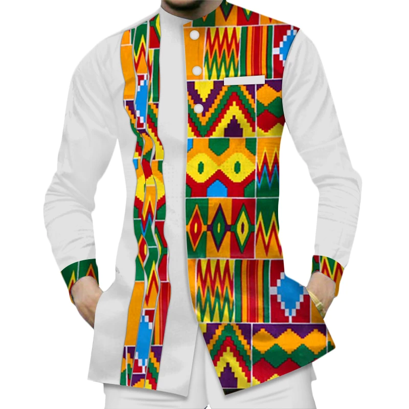 

Casual 100% Cotton men%27s+shirts African clothes Dashiki Kente Patchwork Print Shirt Tops Bazin Riche African Suit Clothing