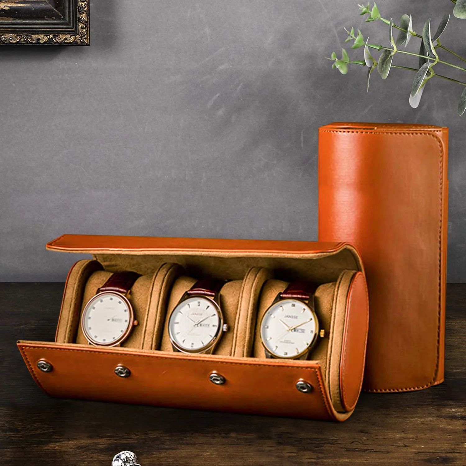 

Wholesale Luxury 1 2 3 slot watch roll case cajas para relojes pu leather brown travel watch roll vantage watch leather roll