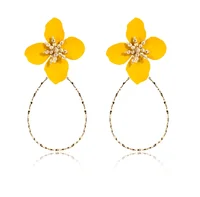 

2020 Trend Color Flower Earring Styles for Women Rubberized Metal Flower Teardrop Dangle Earring