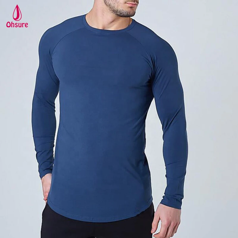 

Wholesale Custom 2021 Fashion Mens Slim Fit Gym Sport Spandex Blank T-Shirt Casual Long Sleeve Gym T-Shirt