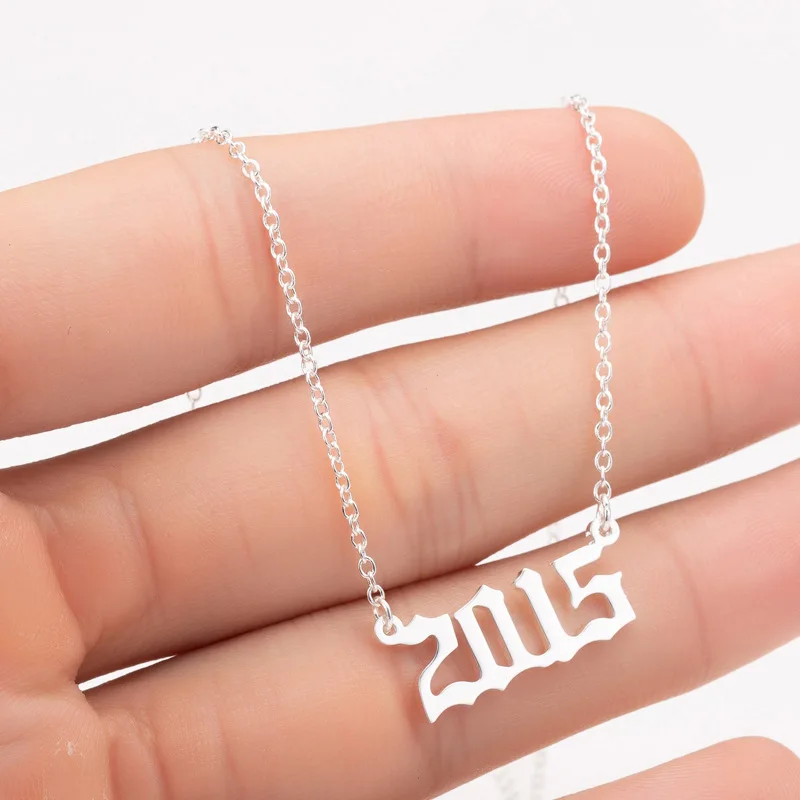 

Lady Gift Custom Arabic Numerals Stainless Steel 1988 1999 2000 2021 Number Necklace Silver Plated Year Number Pendant Necklace, Gold,silver