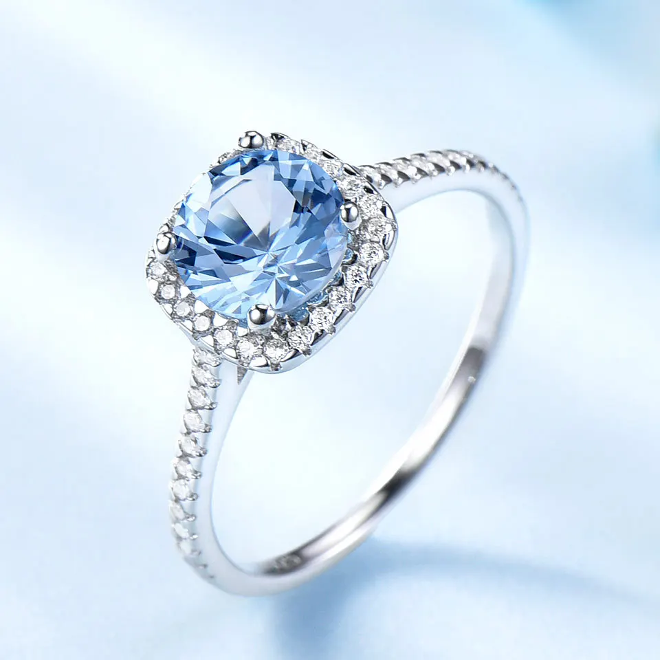

Wholesale European and American Popular Blue Topaz 925 Sterling Silver Square Women's Ring