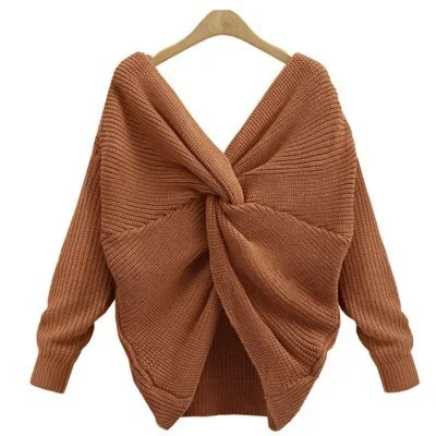 

Custom 2021 New Pullover Knitted Off the Shoulder Fashion Ladies Sexy Fall Winter Tie Back Cropped Sweater, White, blue, grey, black, apricot, sprinkle red, caramel