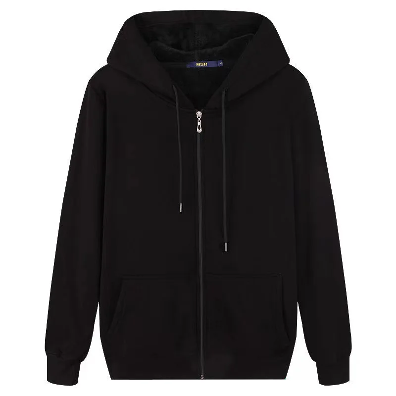 

Logo Print Workout Customized Gym Running Full Zip Up Oversized Black Zip Down Hoodie