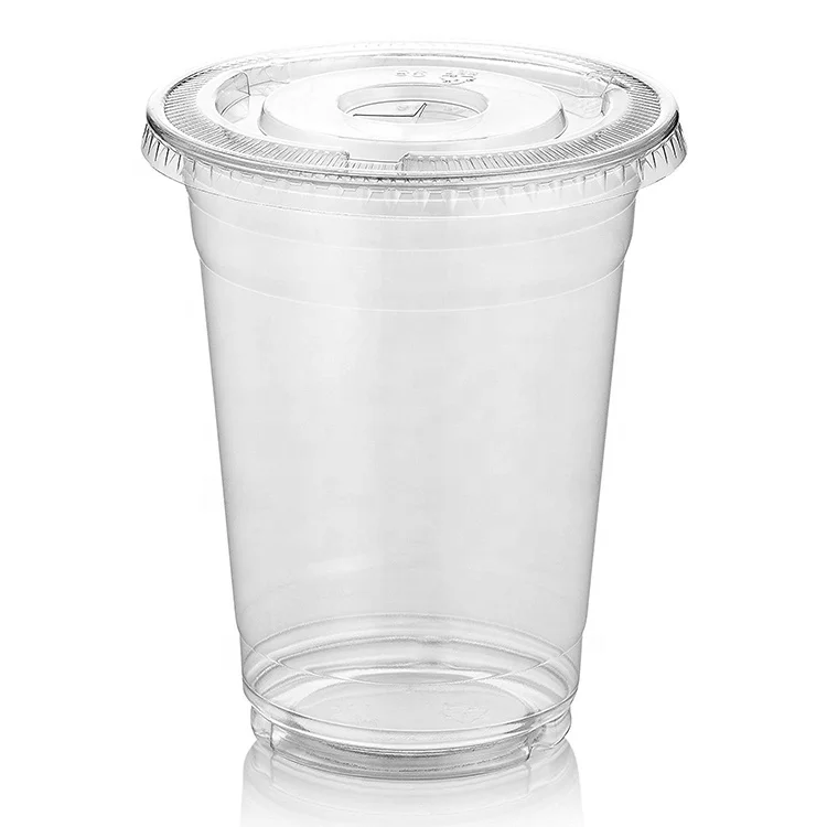 bubble boba 冰咖啡杯子 16 盎司一次性塑料透明杯子与平面盖冷饮