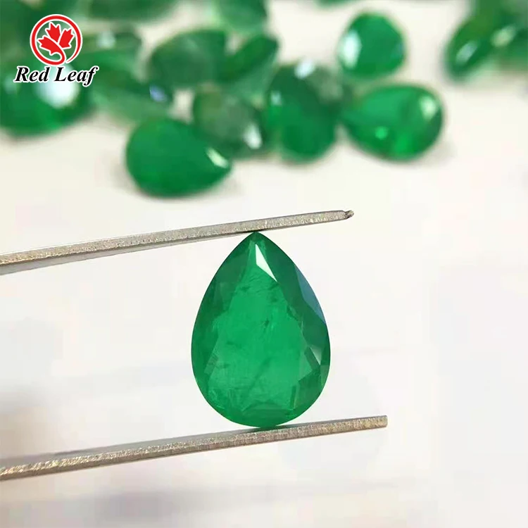 

Redleaf Jewelry Crystal Gemstones Tourmaline Fusion Stone High Quality Columbian Emerald Inclution Natural Pear Cut Loose 8*10mm