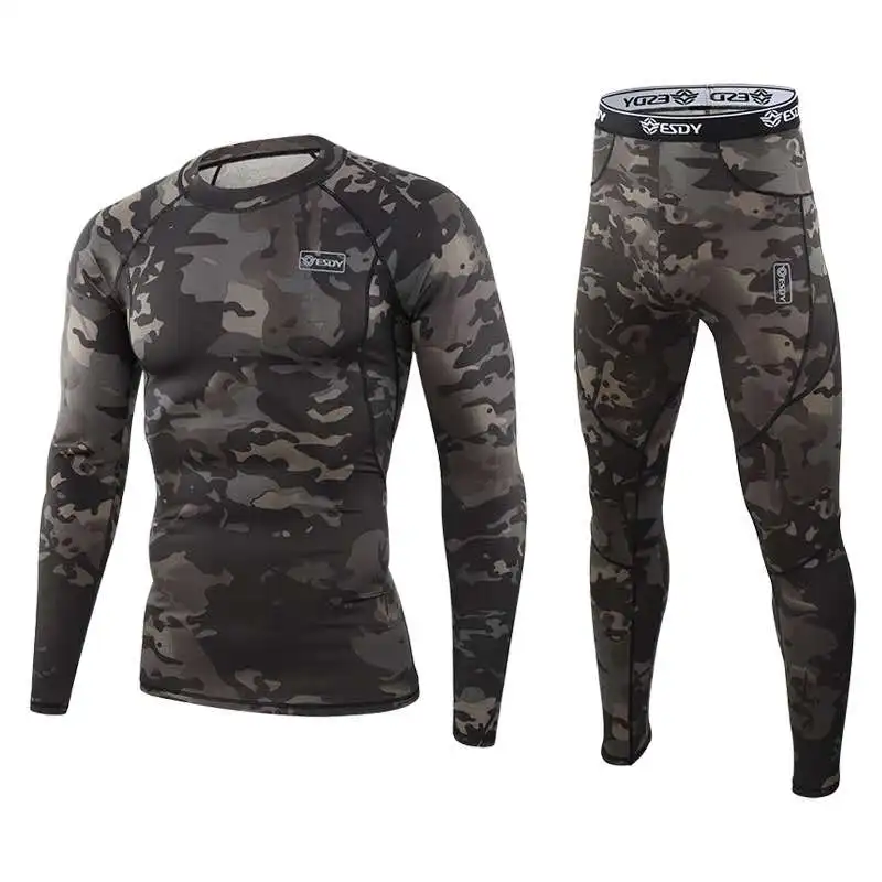 

ESDY New Design Outdoor Camouflage Thermal Underwear Sets Tactical Function Training Underwear, Black cp, jungle camo.