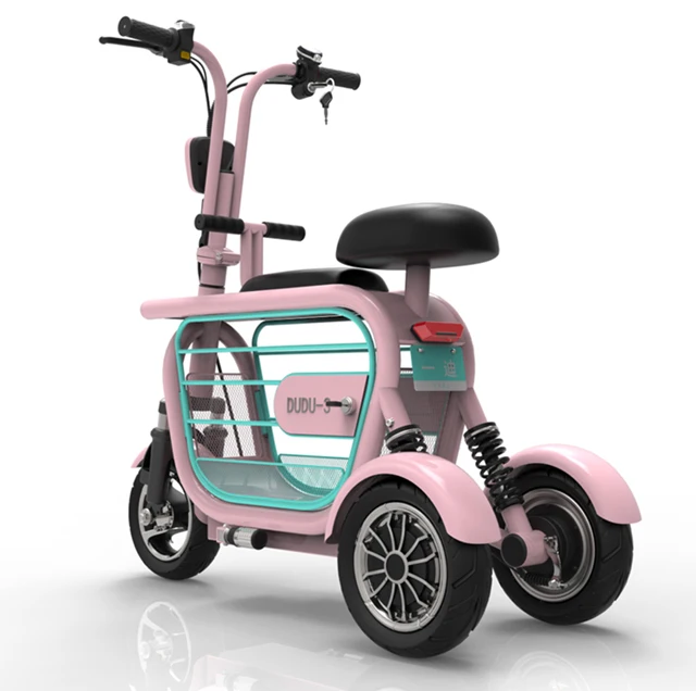 

Chinese factory 3 Wheel electric scooter stock high quality new tire folding e bike electric beach bike home pet car, Pink