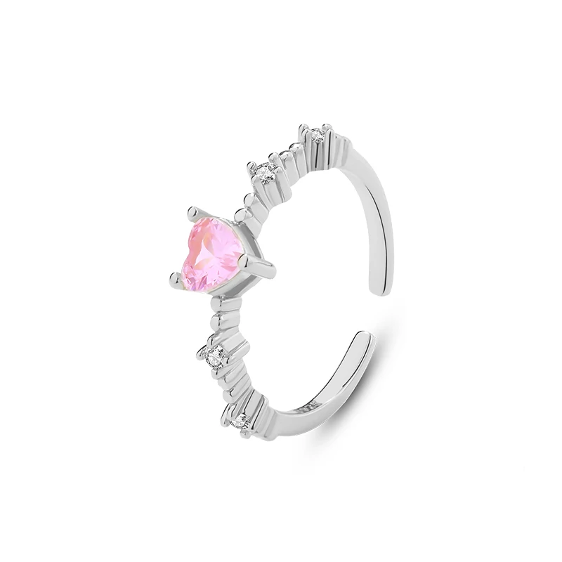 

Popular Exquisite Fashion Jewelry 925 Sterling Silver Claw Setting Diamond Heart Cut Pink Zircon Rings Adjustable