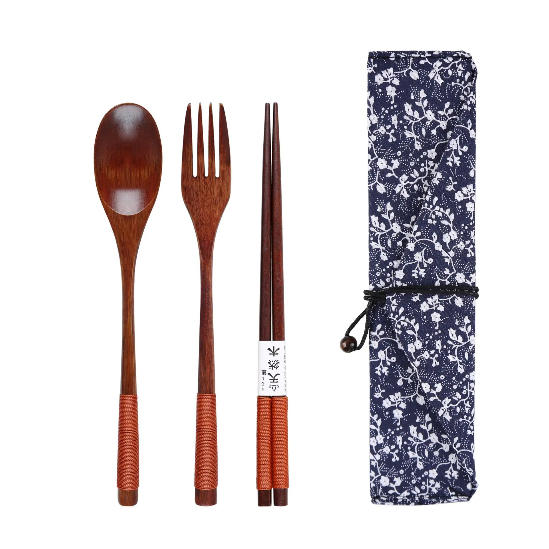 

Holiday gifts sets wooden chopsticks spoon forks 2 pcs sets with cloth bag, Natural