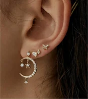 

2019 Christmas gift cute lovely cz moon star drop earring for girl women