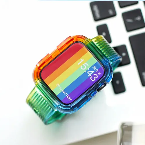 

Fashion smart watch sport straps tpu Transparent Rainbow colors watch band for apple i watch 38 40 42 44mm smartwatch bands