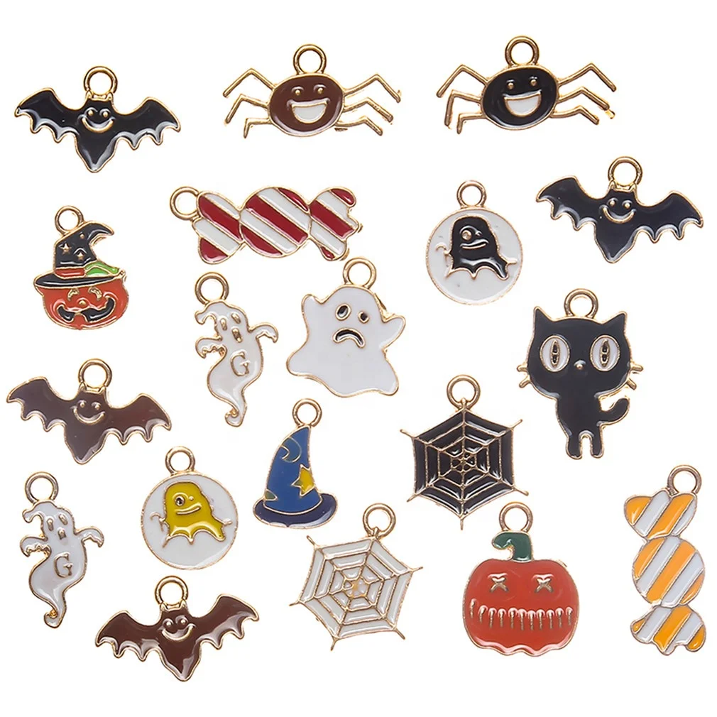 

Halloween Enamel Alloy Charms Random Mixed Pumpkin Ghost Pendants Jewelry Making Accessory Fashion Bracelet making pendant, Picture show