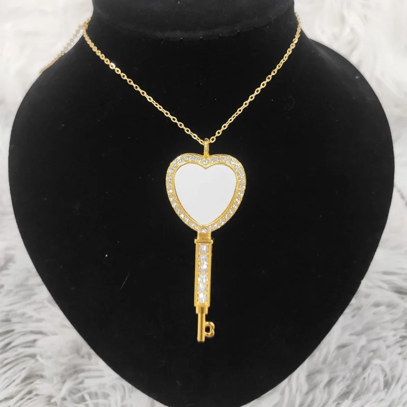 

DIY Sublimation Blank Gold Necklace Heart Key Chain Metal Pendant Necklace