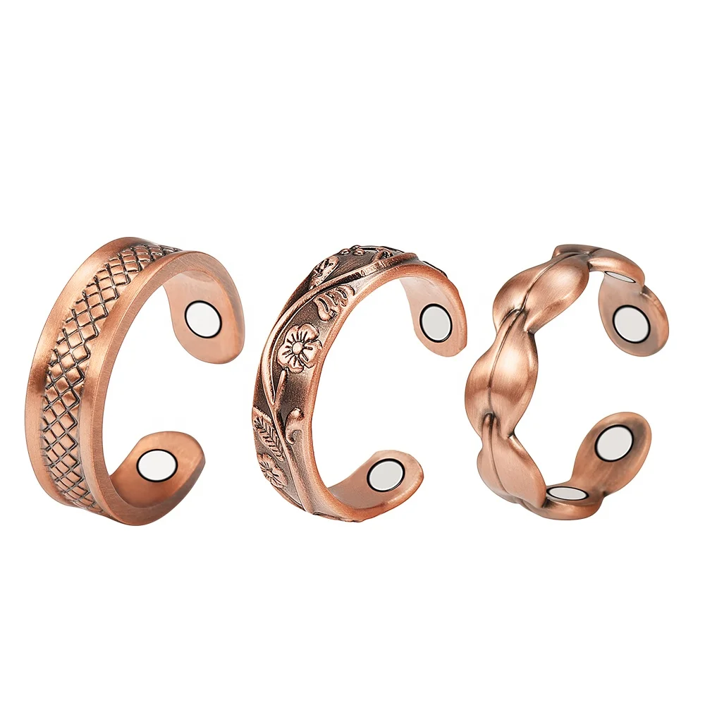 

Wollet Original Pain Relief Pure Copper Antique Finger Rings Jewelry Bio Magnetic Therapy Copper Ring For Arthritis, Picture