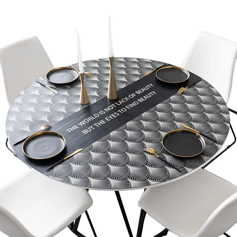 

Printing PVC leather tablecloth custom round dining table protector cover waterproof table mat