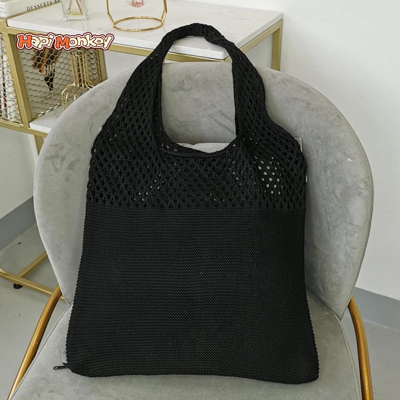 

HapiMonkey Boho Comfortable Refined Cotton Polyester 100% Knit Beach Bags Fashion Stylish Crochet Rope Tote Shoulder Market Bag