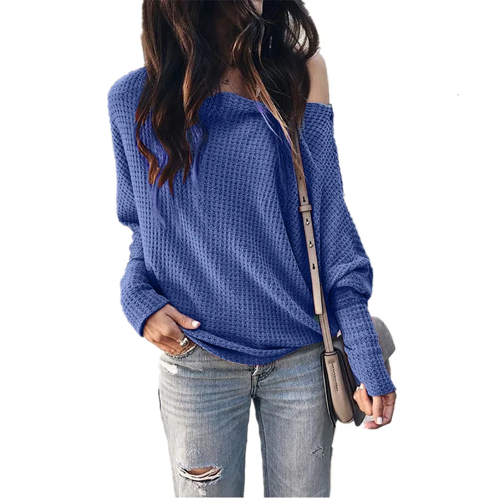 

Hot Sale Stree-style Knitting Casual One Shoulder Plus Size T-shirts Tops for Women