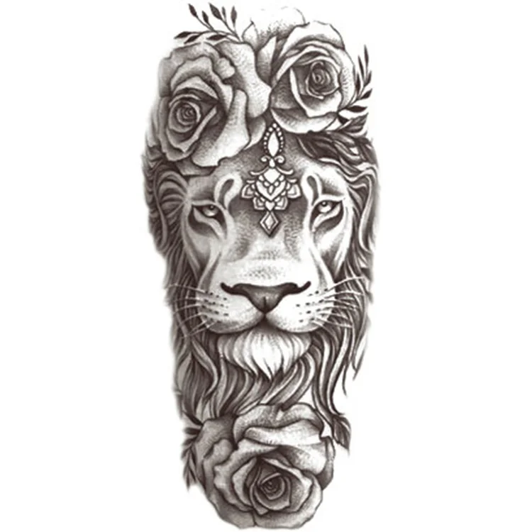 

Hot sales fashionable rose lion pattern tattoo animal temporary tattoo sticker, Cmyk