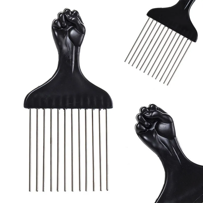 

Hot Sale Plastic Black Fist Metal Fork Stainless Steel Pins Hair Pick Comb