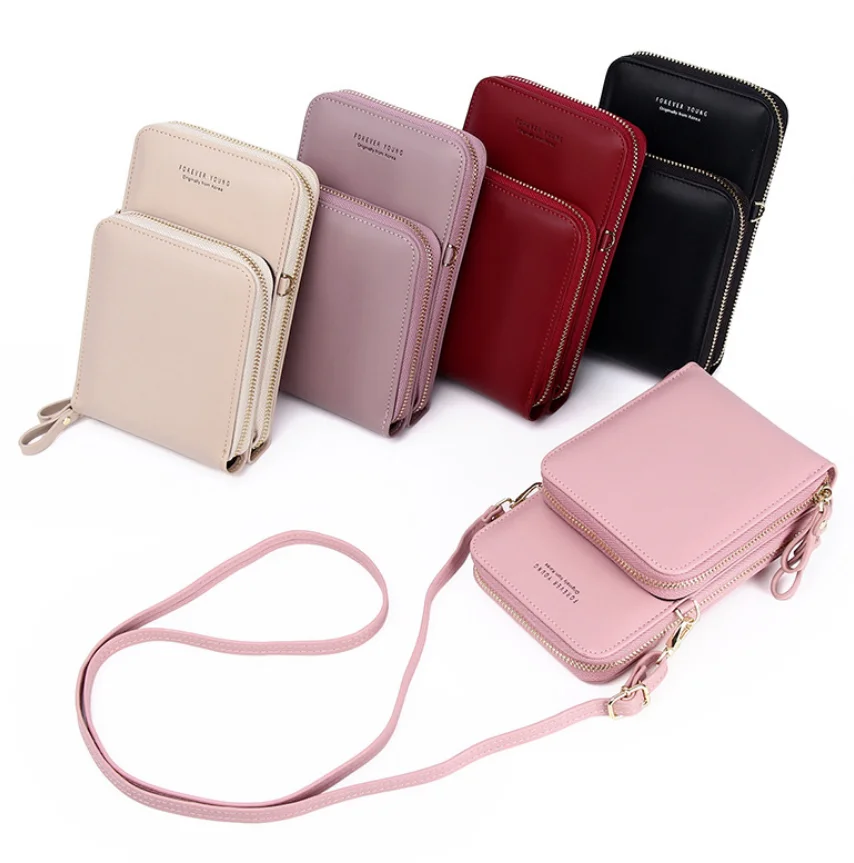 

2021 alibaba designer PU leather mobile phone bags case, leather shoulder phone bags mini purse online shopping, Black/pink/red/khaki