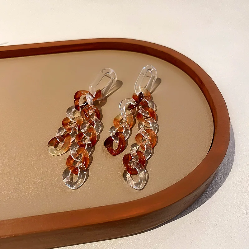 

2021 fashion colorful resin chain long earrings
