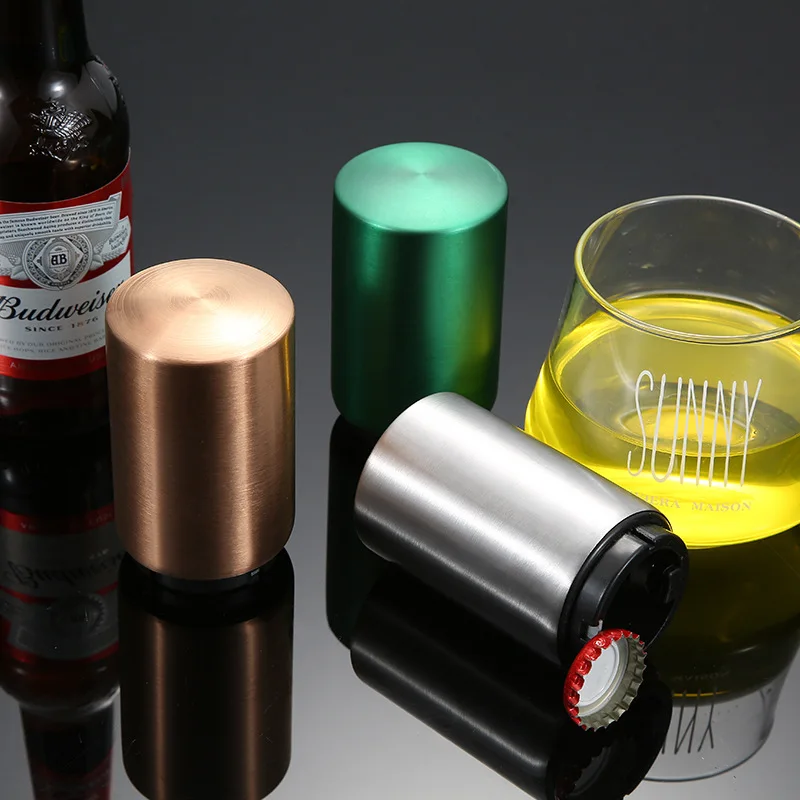 

Stainless Steel Beer Bottle Cap Catcher Push Down Automatic Beer Bottle Opener Customized Laser LOGO, Custom color