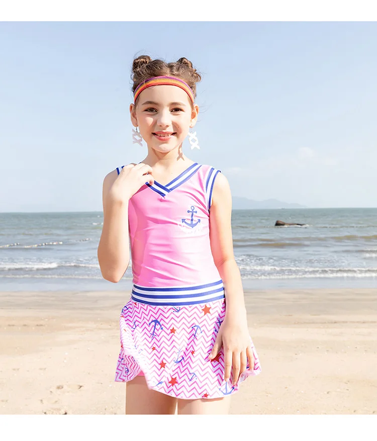 Little Girls One Piece Swimsuit Striped Dress Children's Beach Swimming ...