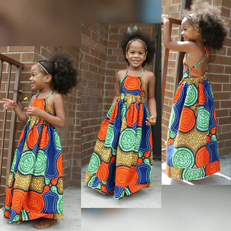 

Toddler Kid Child Baby Girl Summer Cotton Clothes Sleeveless Halter African Style A-line Princess Dress Clothing Costume, As picture