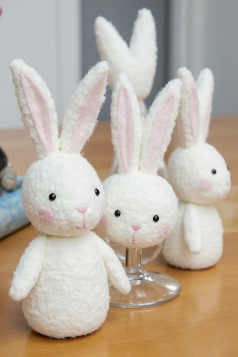 Illustrated FAQ cards with question bubbles and bunny illustrations answering common questions about using bunny-themed decor.