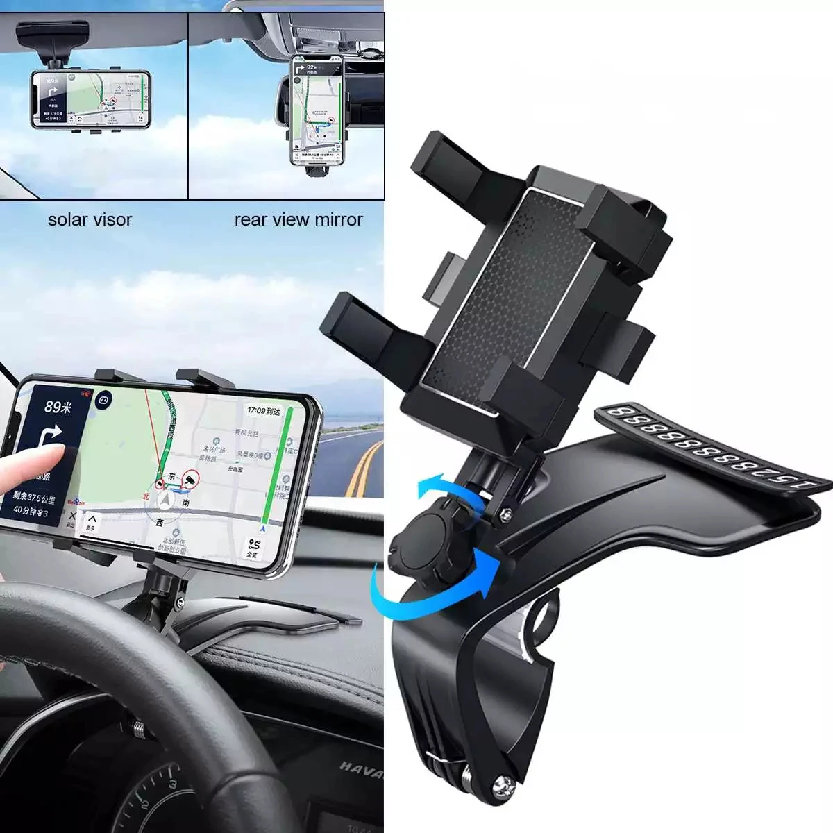 

Dashboard Car Phone Holder 1200 Degree Mobile Phone Stands Rearview Mirror Sun Visor In Car GPS Navigation Bracket