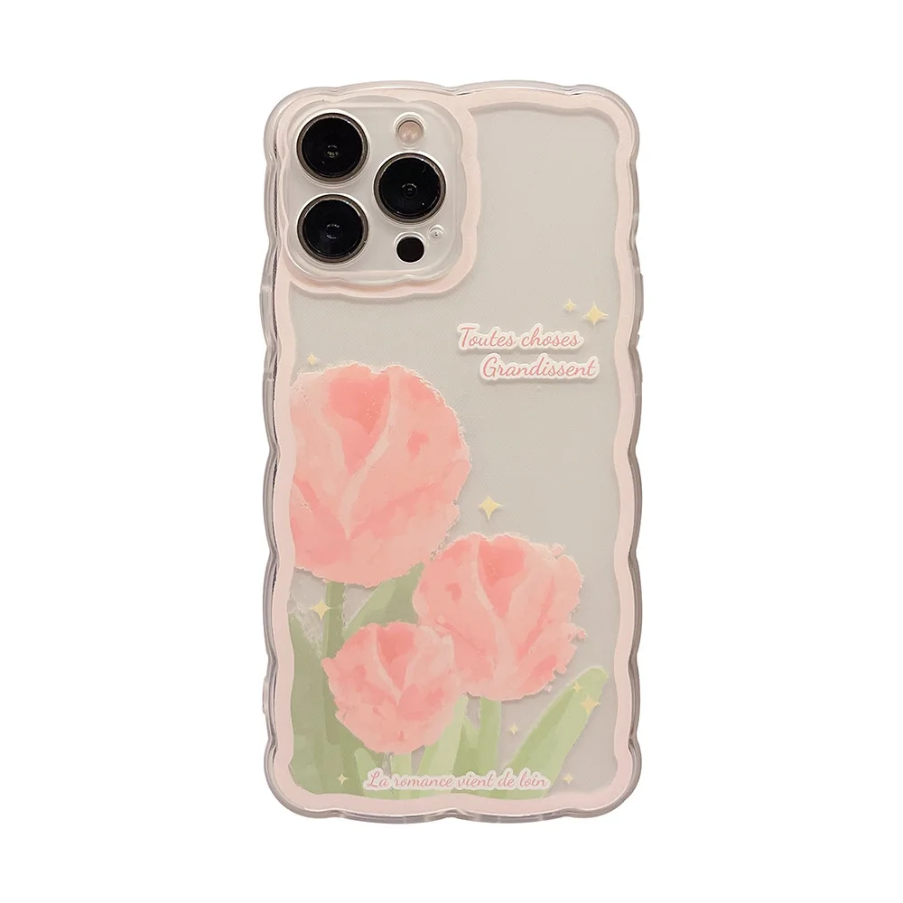 

Cute Case Japanese and Korean Style All inclusive Phone Case Transparent Tulip Painted Pattern Phone Case for iPhone 11/12/13/14