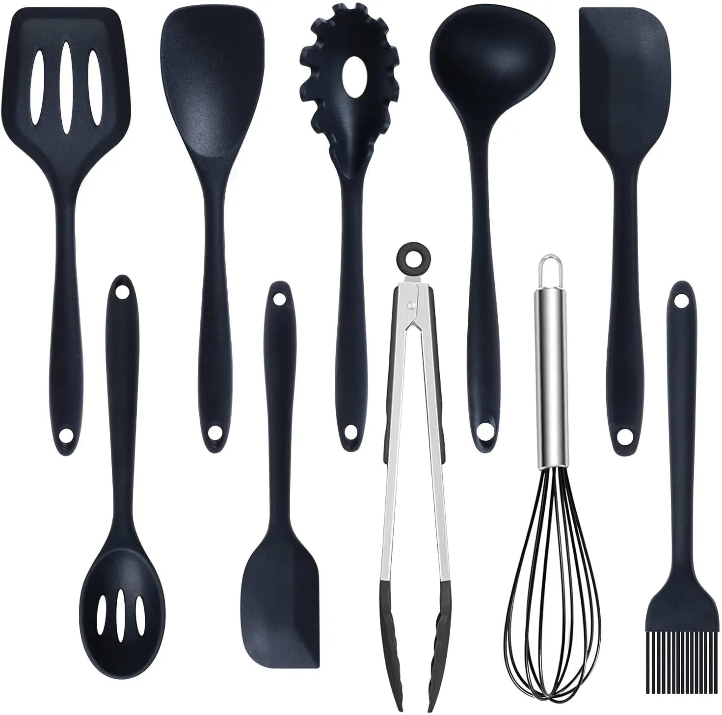 

2021 black Silicone Cooking Utensils Set 10 Pcs Kitchen Utensils Set heat Resistant Silicone Spatula Kitchen tool with holder
