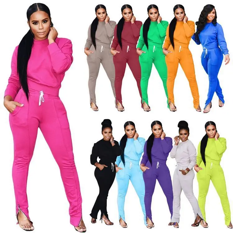 

Newest Design Draw String Split Womens Clothing Two Piece Pants Set Women Two Piece Set Tracksuit