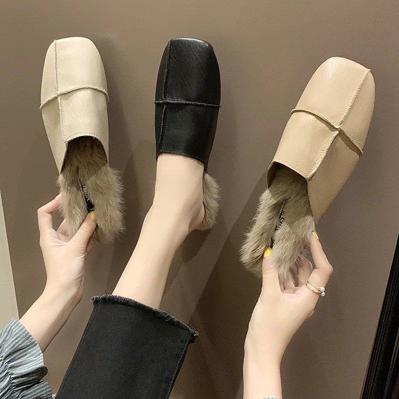 

Women Plush Slipper Slippers Sneaker Woman Sandal Shoe Ladies Shoes New Fashion Fluffy Flat Female Sandals And Fur Loafers, Black, khaki,beige