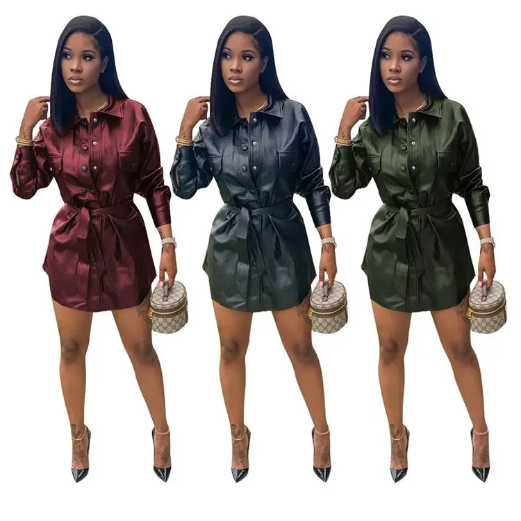 

Womens Winter 2021 New Best Seller Solid Long Sleeves Shirt Dress Casual Dress Women Chothing Elegant Dress