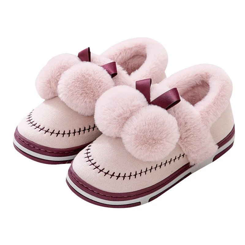 

Winter cotton slippers women warm home thick soles lovely plush wool package with cotton shoes