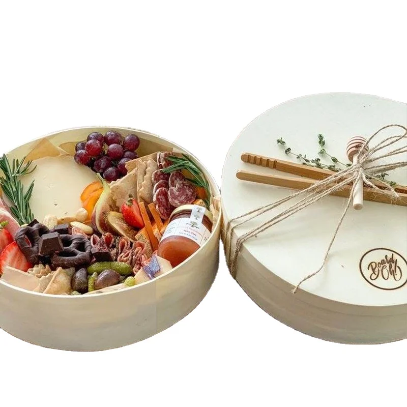 

Round Wooden Packaging Boxes Cake Salad Packaging Box Take Out Containers