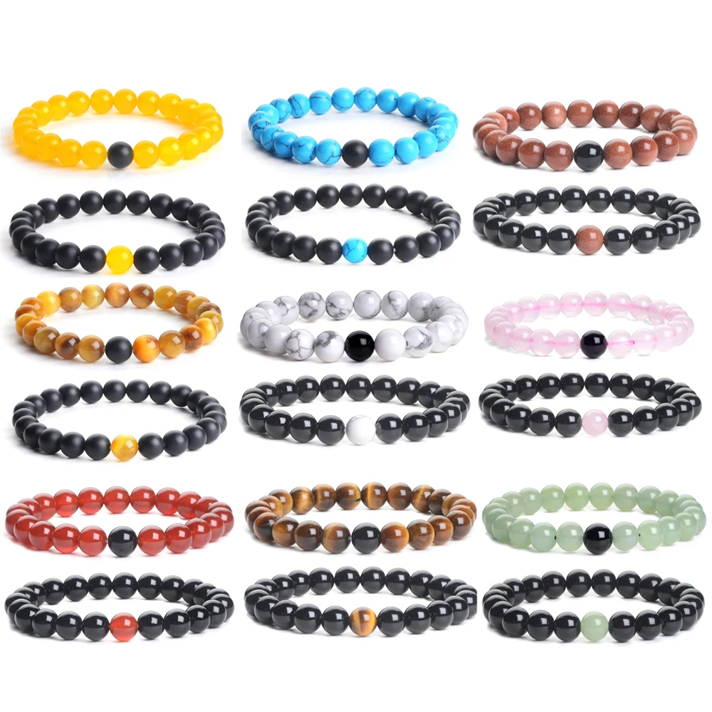 

Classic 2pcs/Set Couple Distance Natural Healing Energy Gemstone Stretch Beads Stone Bracelet 8mm