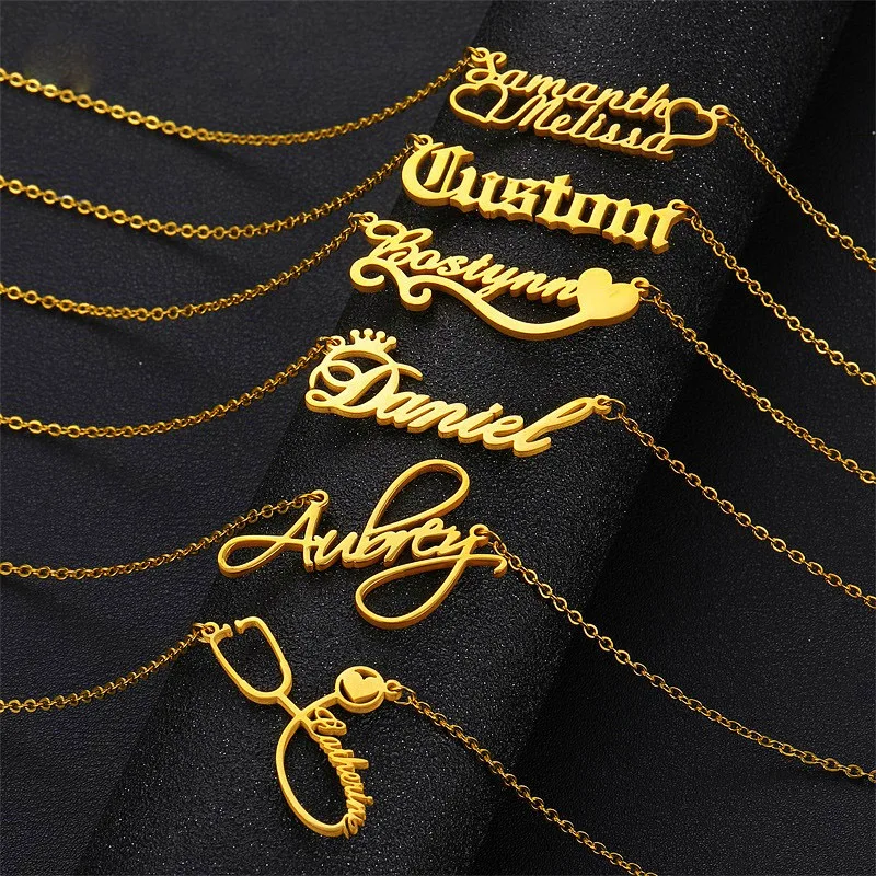 

Women Baby Customized Letter Name Logo Necklaces Stainless Steel Gold Plated Jewelry Personalised Pendant, Gold sliver rose gold