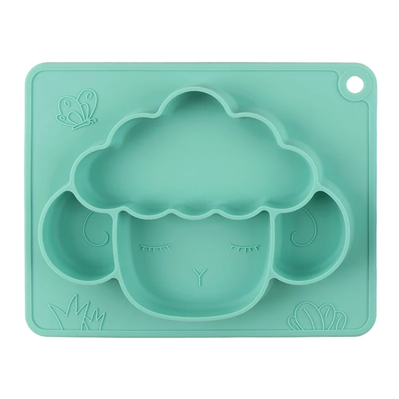 

2021 New Feeding Toddlers Square Kids Set Dinner Breast Crossdresser Sheep Baby Silicone Divided Suction Plate