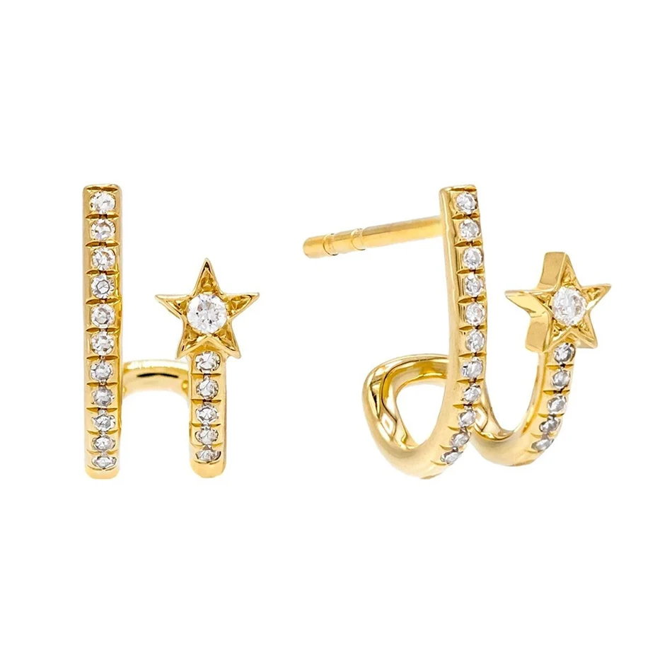 

fashion women earrings 14k gold plated nice jewelry 925 sterling silver diamond shooting star studs earrings