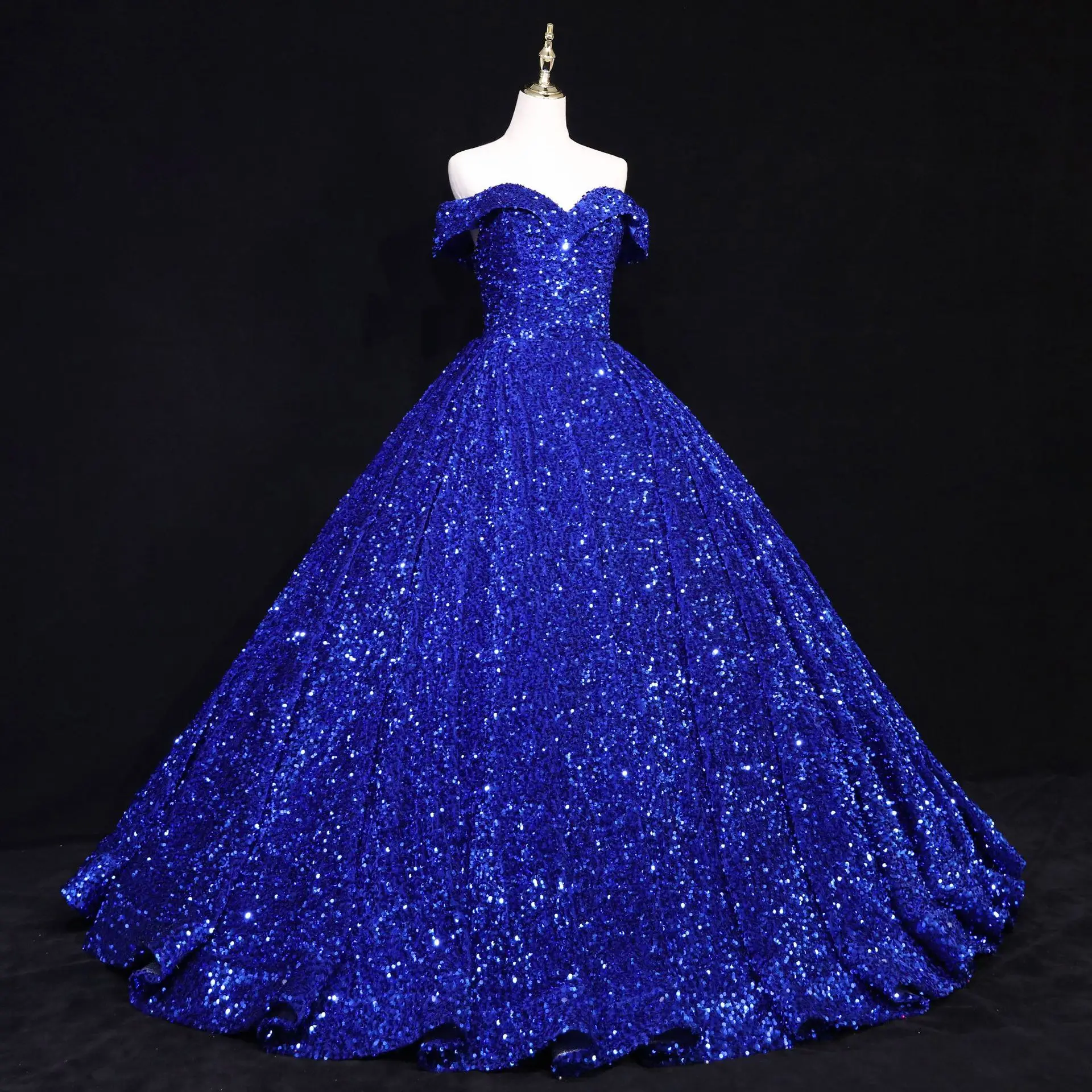 

2021 Latest Ball Gown Off Shoulder Amazing Sequins Shinny Party Evening Dress Quinceanera Dresses, As shown