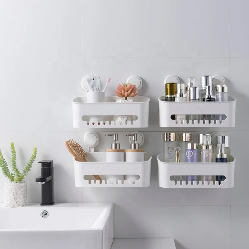 

TAILI No Drilling Super Powerful Bathroom Accessories For Shower Plastic Vacuum Suction Cup Bathroom Shower Caddy Basket, White