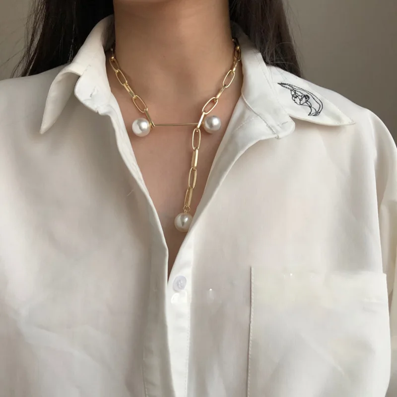 

2020 fashion gold plated pearl chain necklace