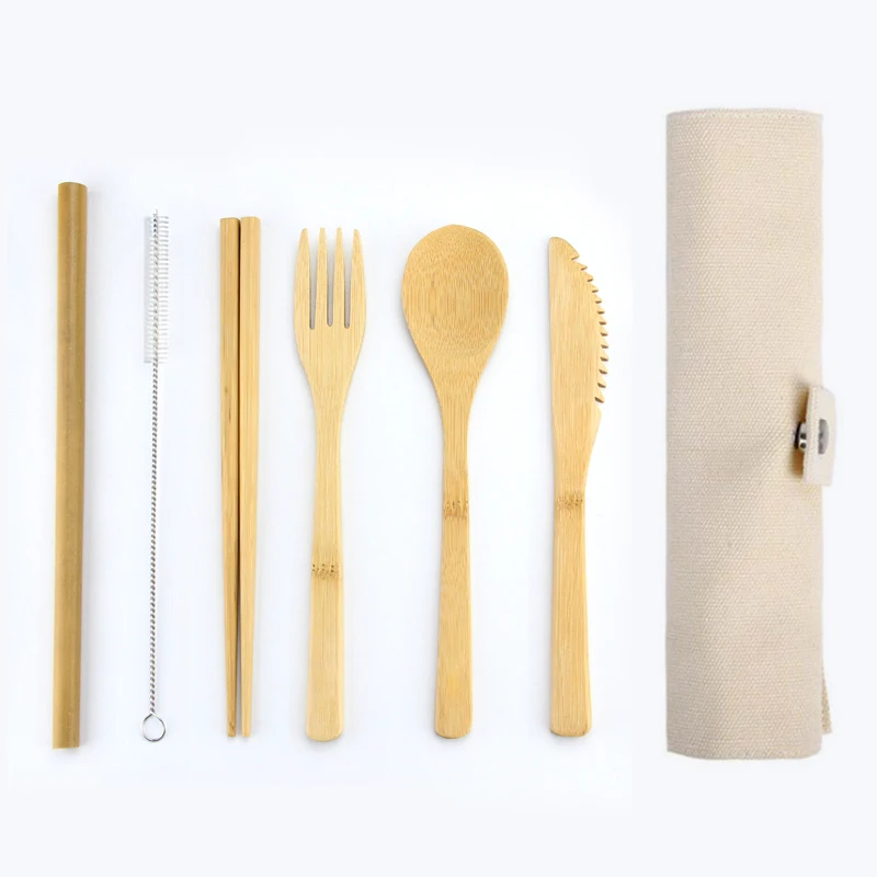 

Reusable Cooking Bamboo Utensils Travel cutlery set includes Reusable spoon fork knife bamboo toothbrush