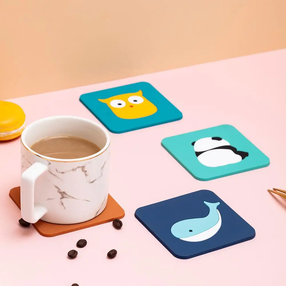 

Factory price soft rubber cute animal pvc coasters, Colors